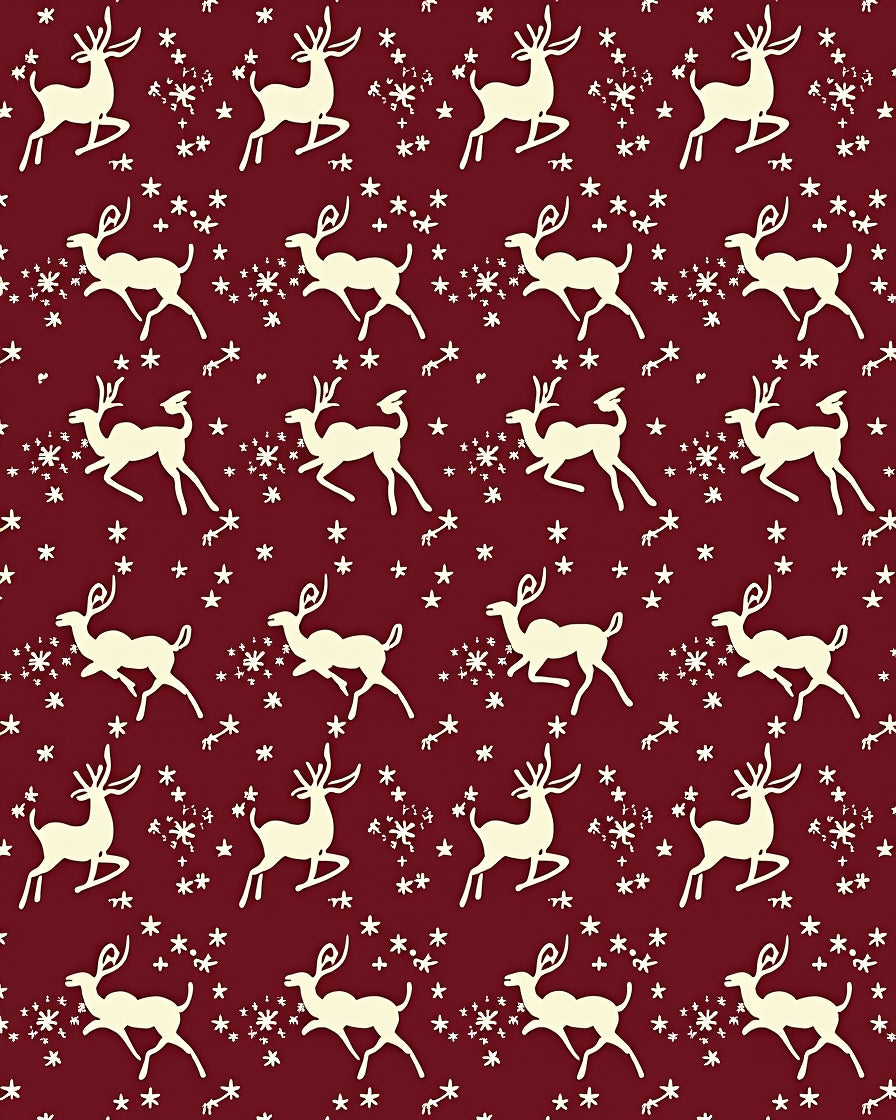 Cream Reindeer Snowflakes Burgundy Rug