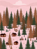 Charming Pink Forest Cabin Landscape Rug