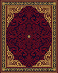 Red and Navy Damask Scroll Medallion Rug