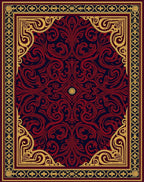 Red and Navy Damask Scroll Medallion Rug