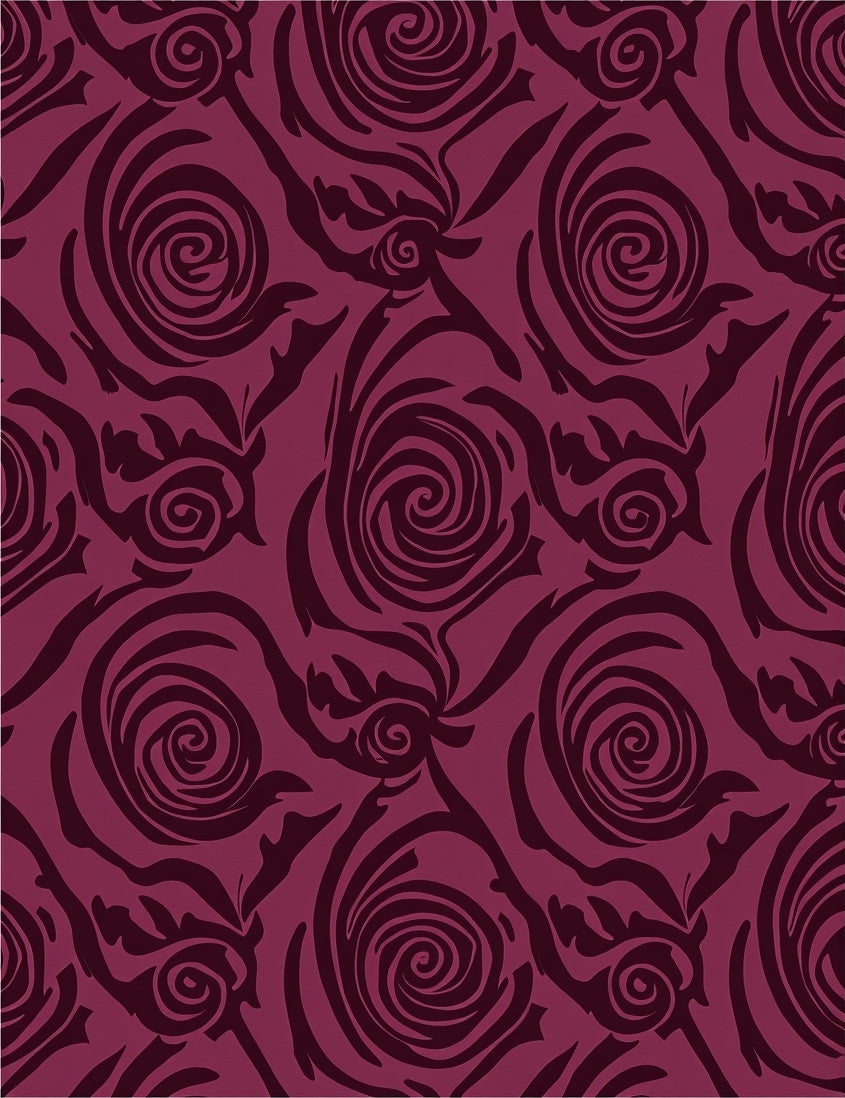Deep Burgundy Swirl Floral Art Rug