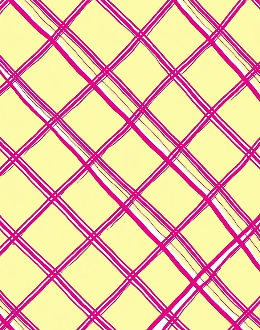 Bright Pink Diagonal Plaid Lines Rug