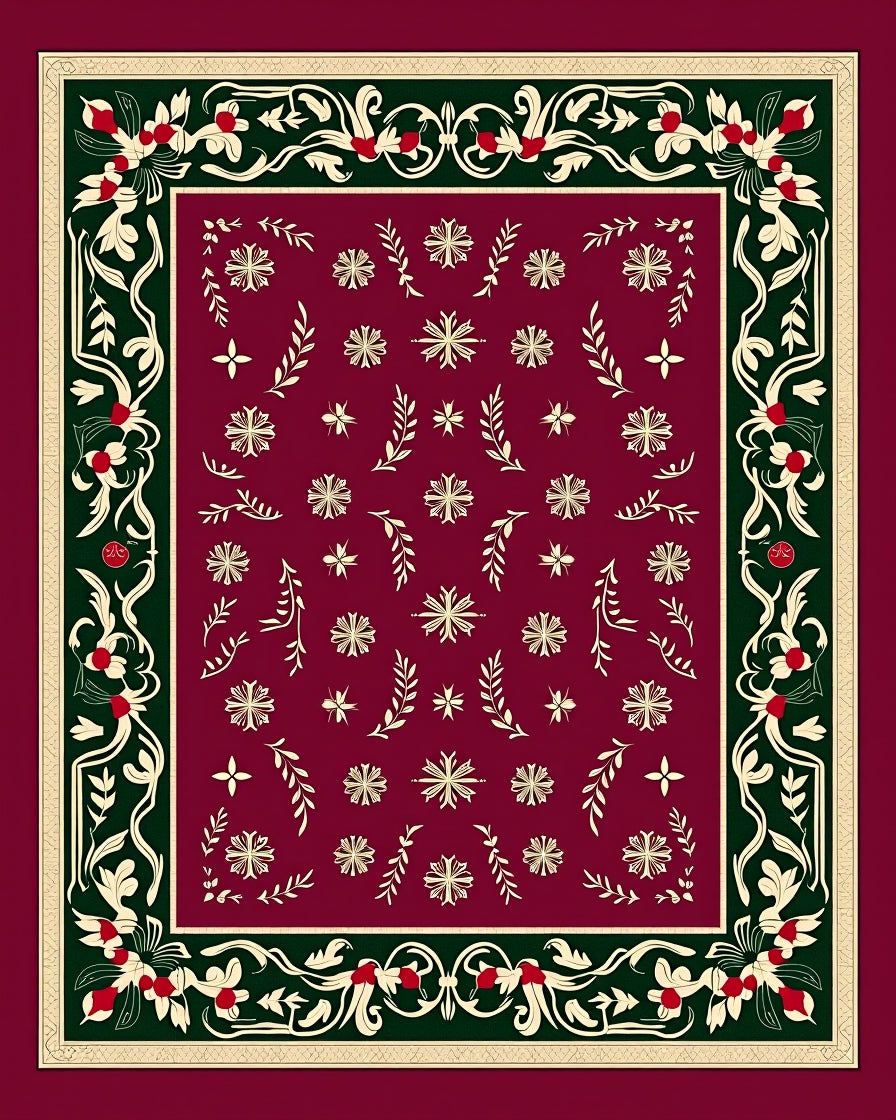 Crimson Floral Bordered Starburst Rug