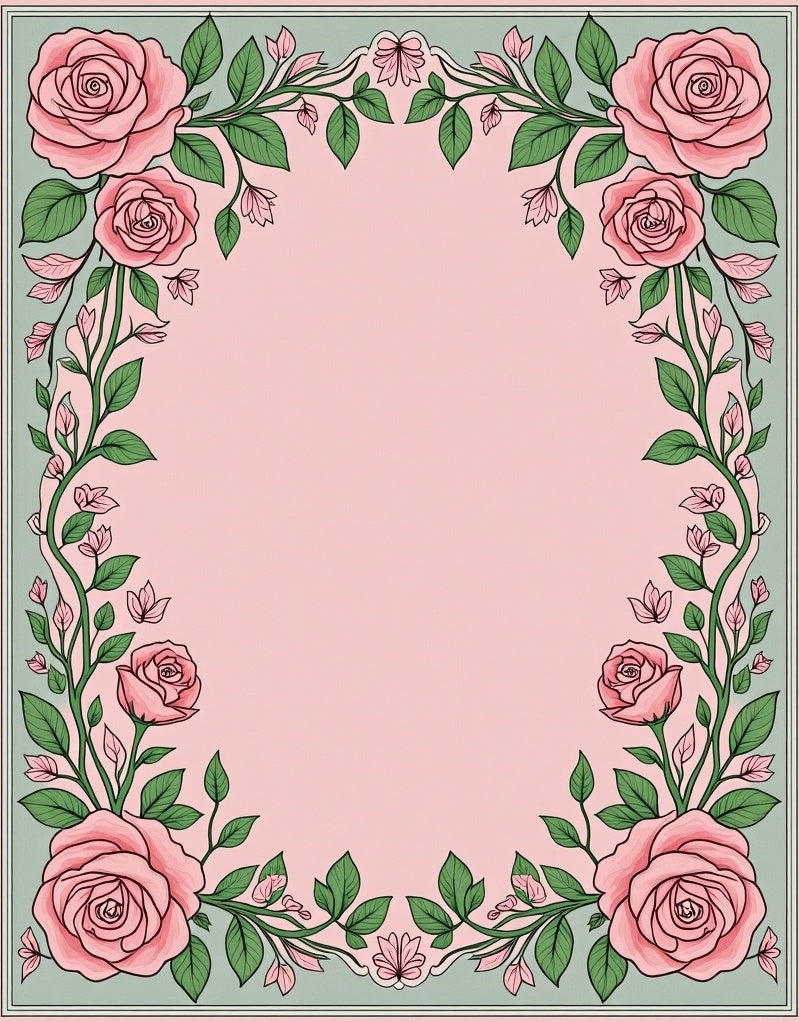 Pink Rose Garland Border Rug