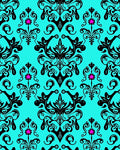 Cyan Black Ornate Floral Scroll Rug