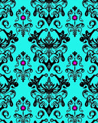 Cyan Black Ornate Floral Scroll Rug