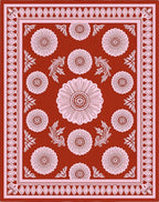 Floral Blossom Bordered Terra Cotta Rug