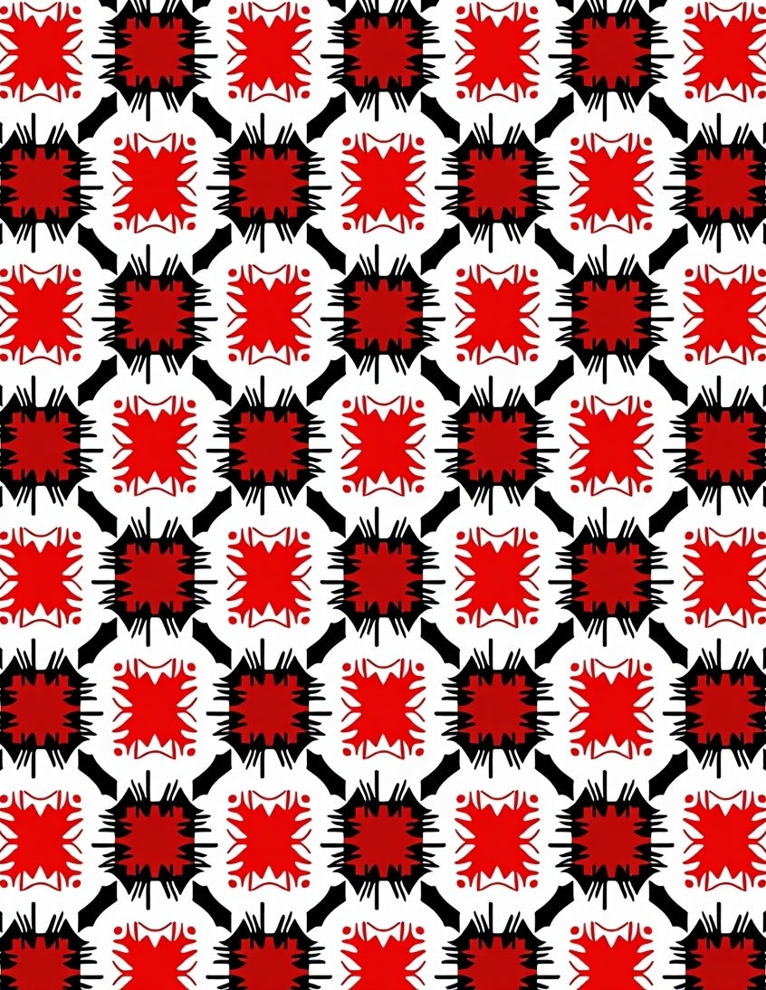 Bold Red Jagged Square Arrangement Rug