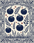 Navy Pumpkin Floral Border Cream Rug