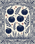 Navy Pumpkin Floral Border Cream Rug