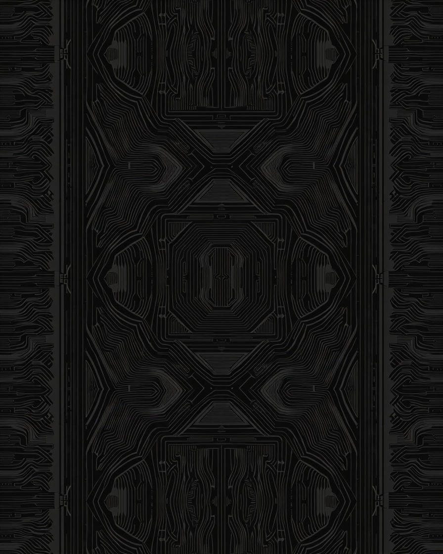 Dark Gray Geometric Circuit Board Rug
