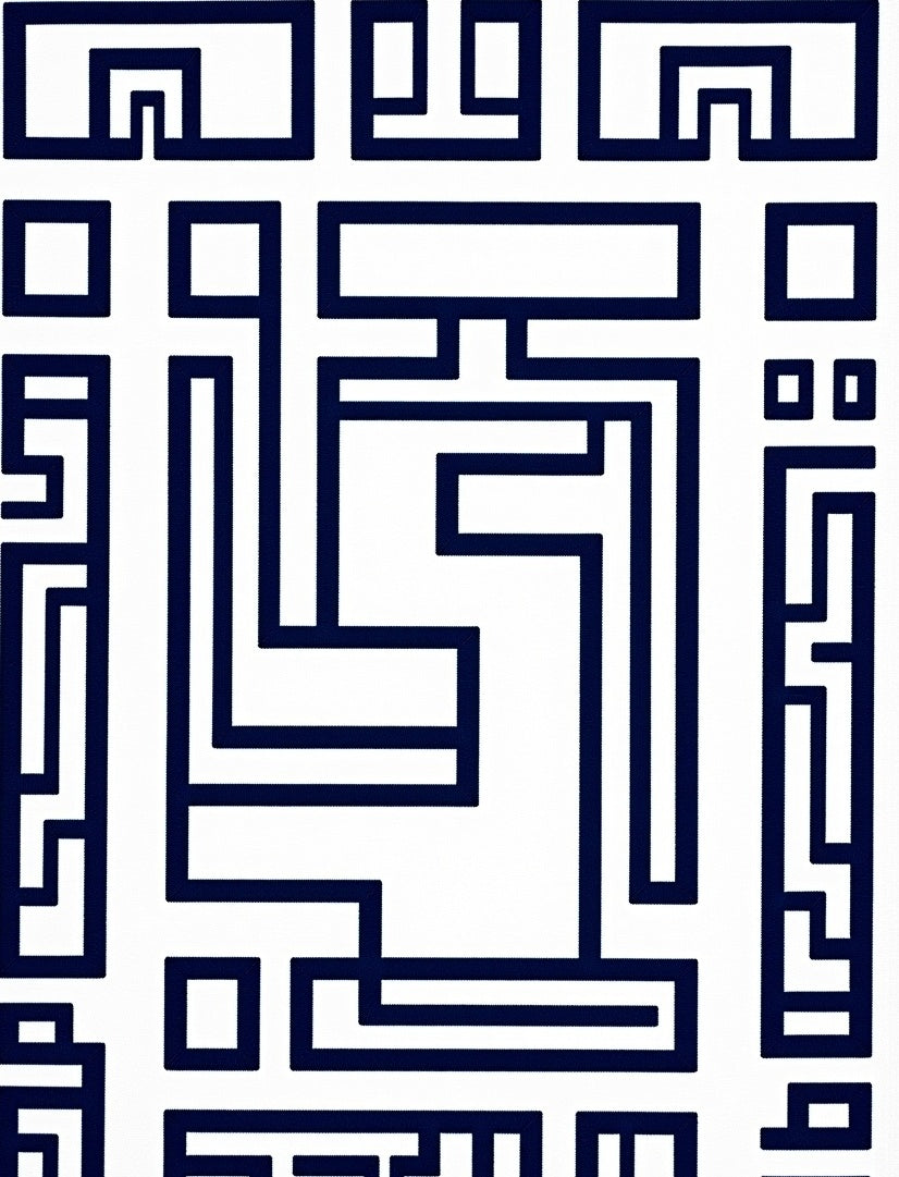Navy White Geometric Maze Weave Rug