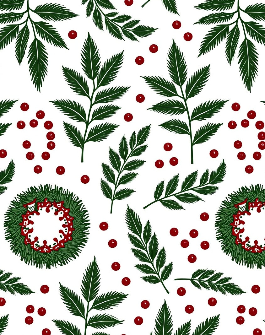 Green Fern Red Berry Wreath Rug