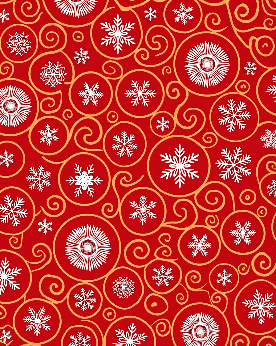 Red And White Snowflake Swirls Rug