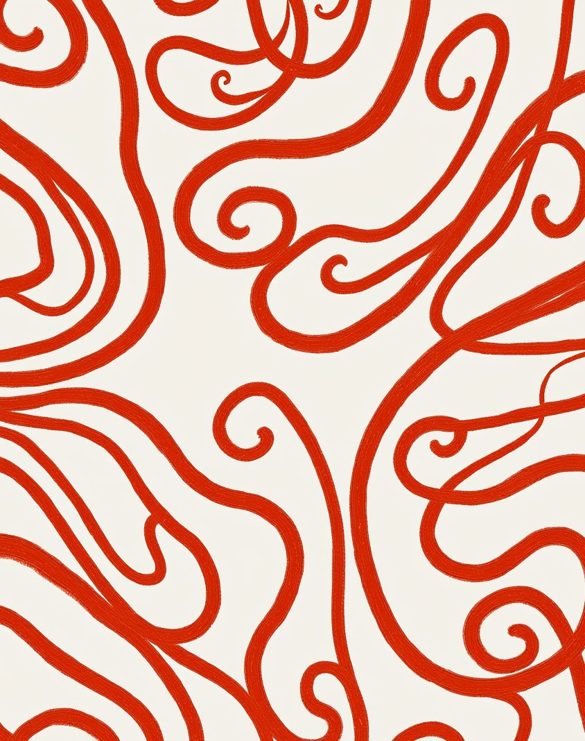 Red White Scroll Swirl Rug