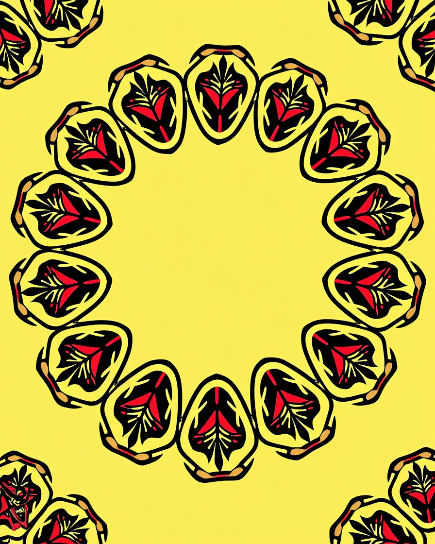 Bold Red Yellow Tribal Sunburst Rug