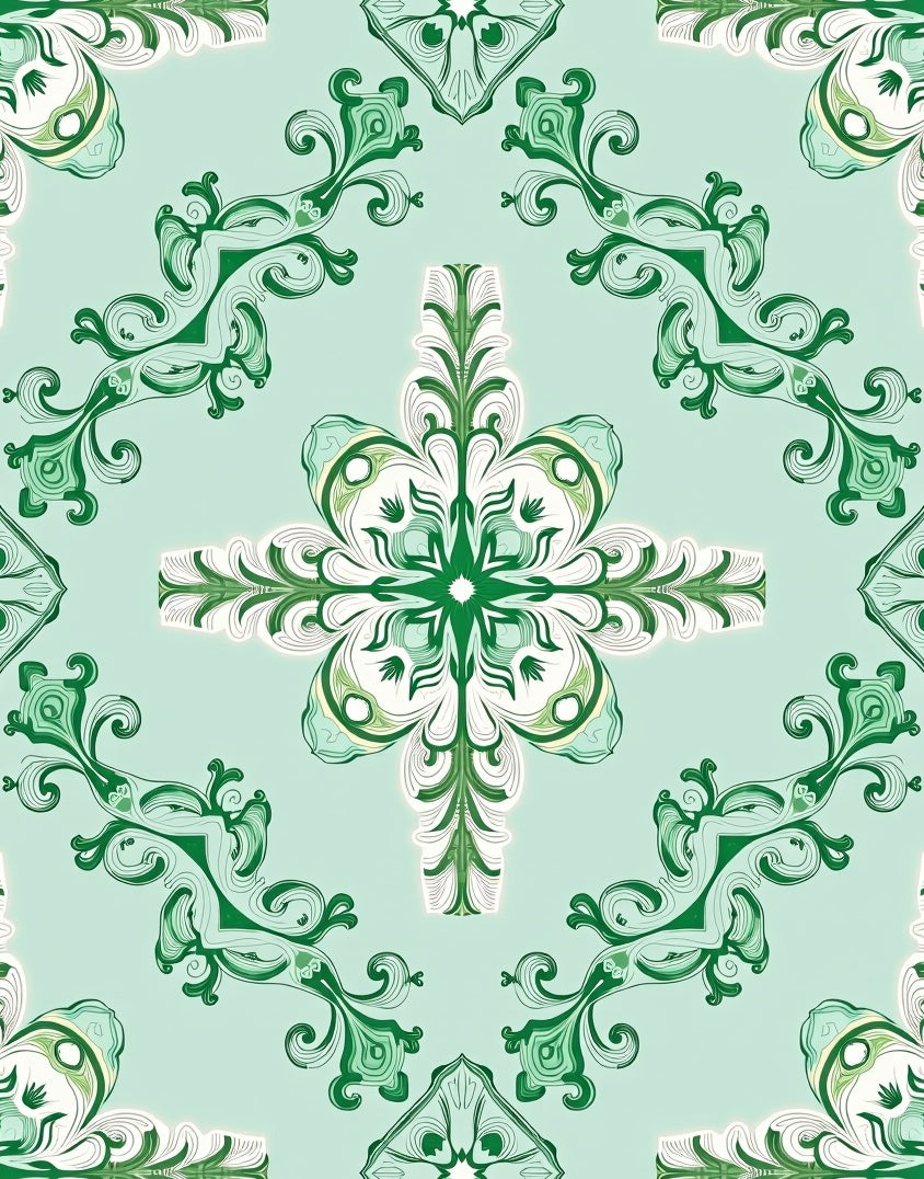 Emerald Green Scrollwork Medallion Rug
