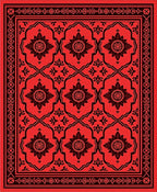 Bold Red Floral Medallion Border Rug