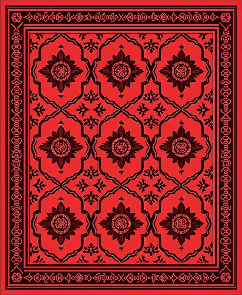 Bold Red Floral Medallion Border Rug