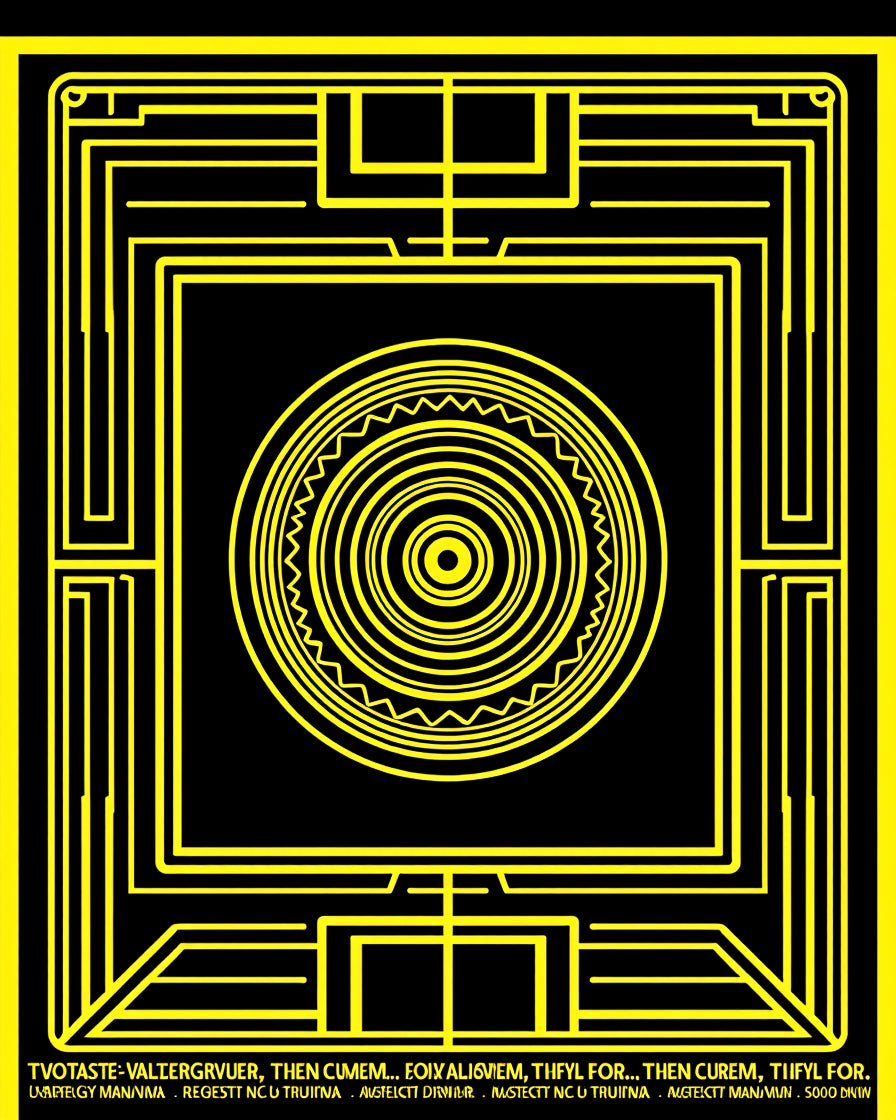 Black Yellow Geometric Concentric Circle Rug