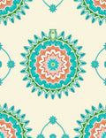 Coral Teal Sunburst Mandala Rug