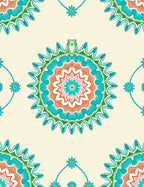 Coral Teal Sunburst Mandala Rug