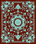 Crimson Aqua Floral Medallion Scroll Rug