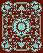 Crimson Aqua Floral Medallion Scroll Rug