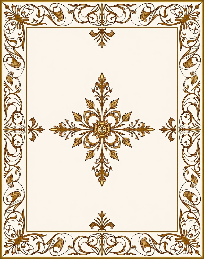 Elegant Gold Scrollwork Floral Medallion Rug