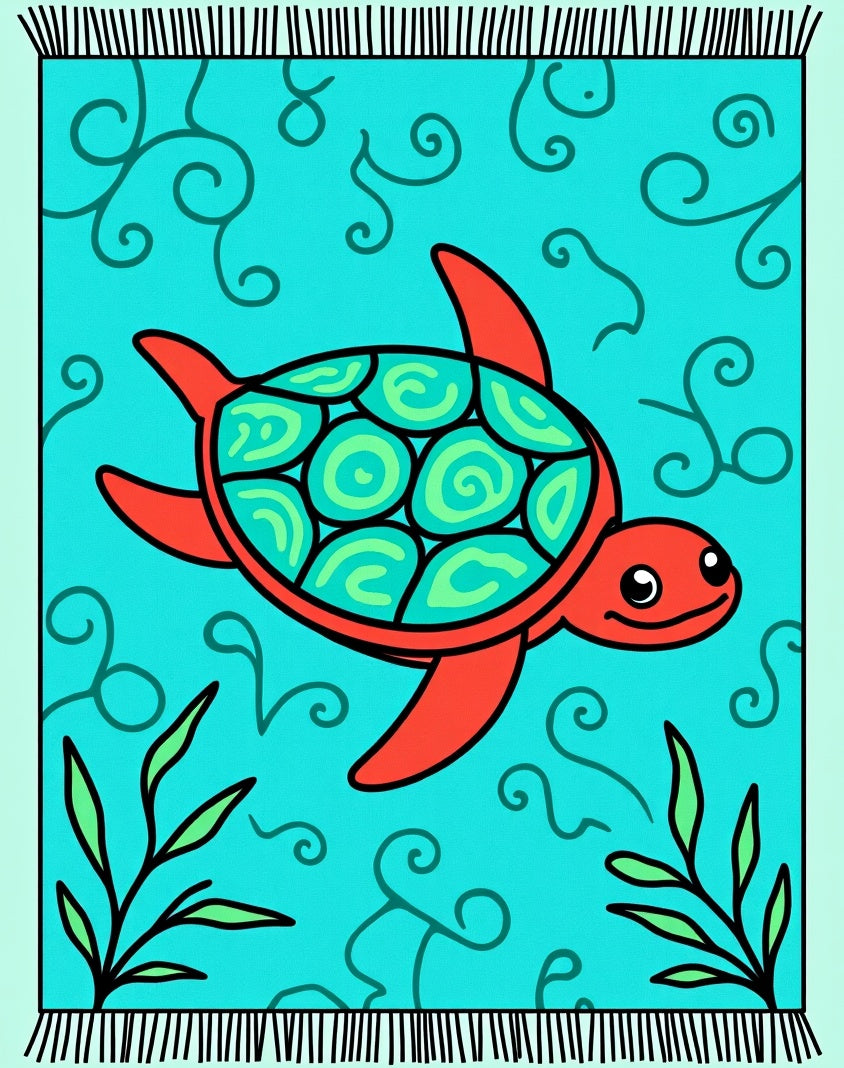 Aqua Sea Turtle Swirls Botanical Rug
