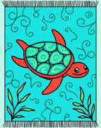 Aqua Sea Turtle Swirls Botanical Rug