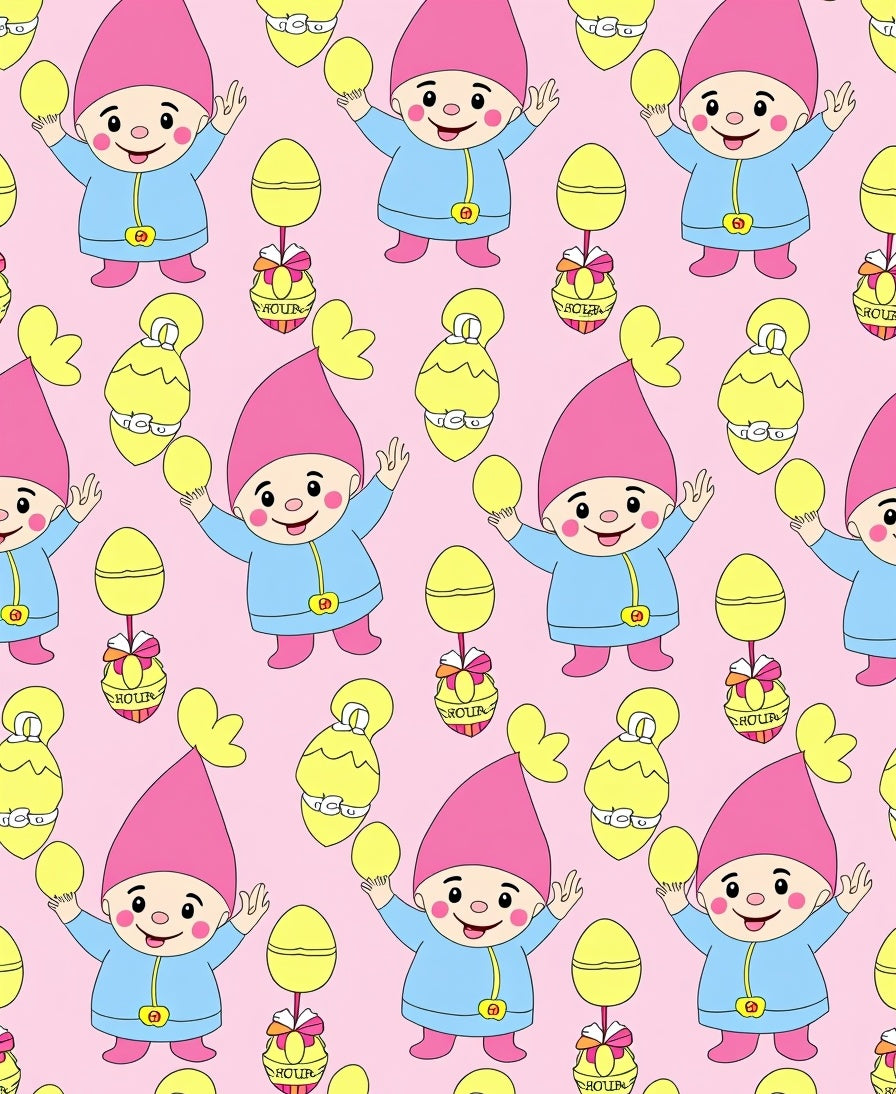 Happy Pink Elves Yellow Eggs Rug