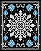 Black White Blue Snowflake Medallion Rug