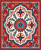 Vibrant Crimson Floral Medallion Rug