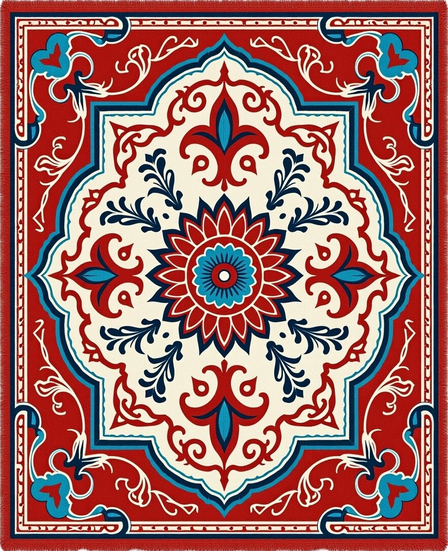 Vibrant Crimson Floral Medallion Rug