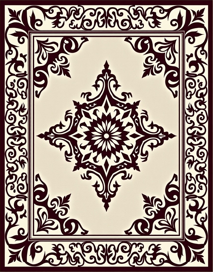 Dark Brown Floral Medallion Border Rug