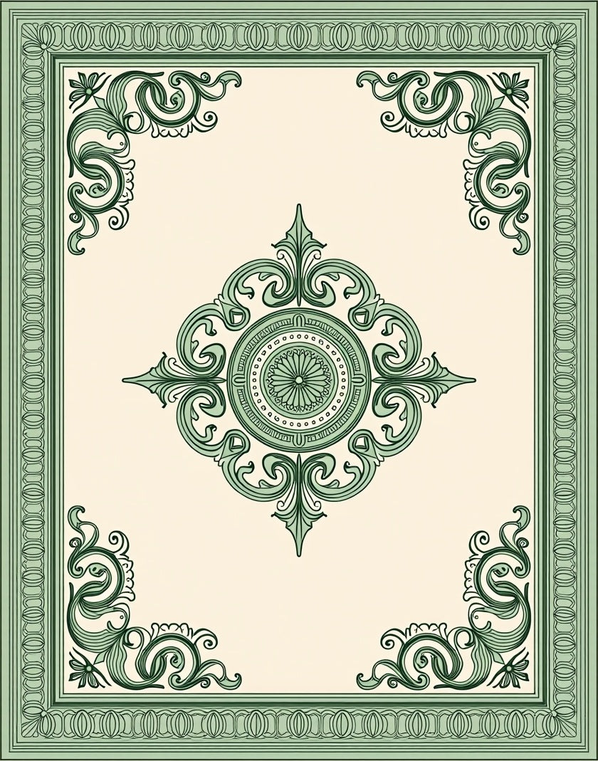 Neo-Classical Green Oval Medallion Rug