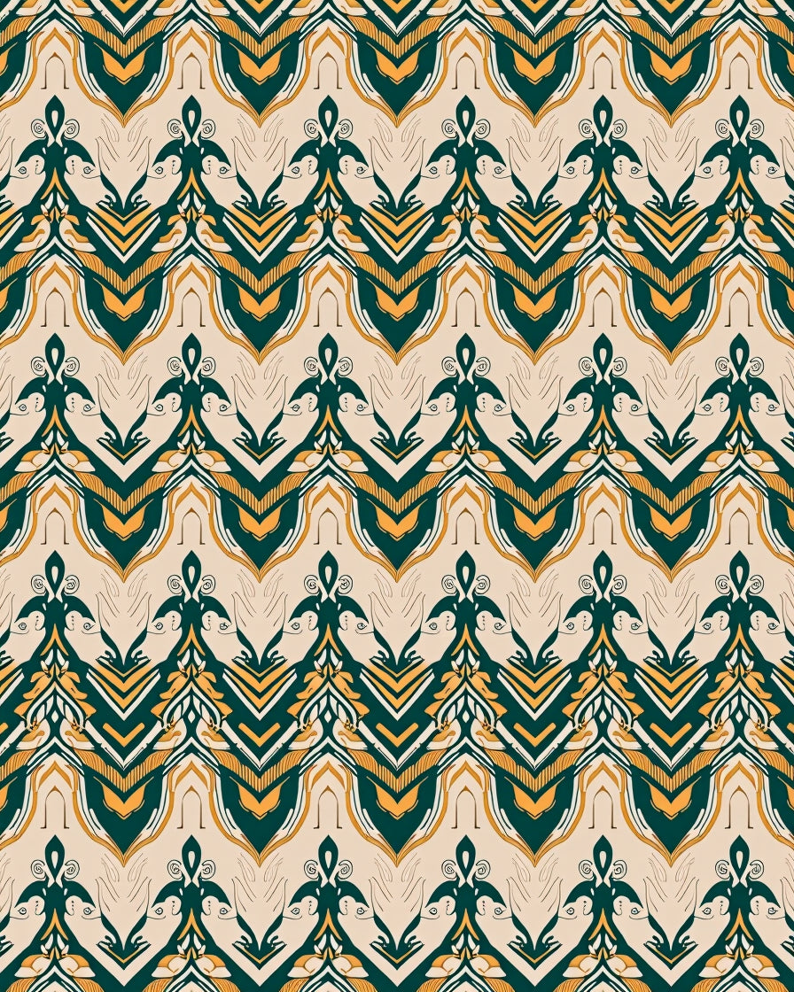 Emerald Gold And Cream Ornamental Chevron Rug