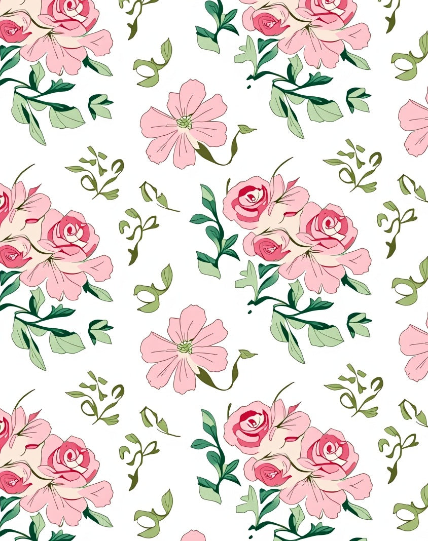 Pink Rose Bouquet Botanical Repeat Rug