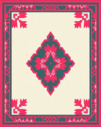 Vivid Teal Pink Geometric Medallion Rug