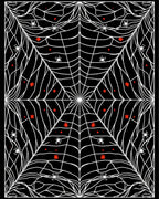 Black White Spiderweb With Red Accents Rug