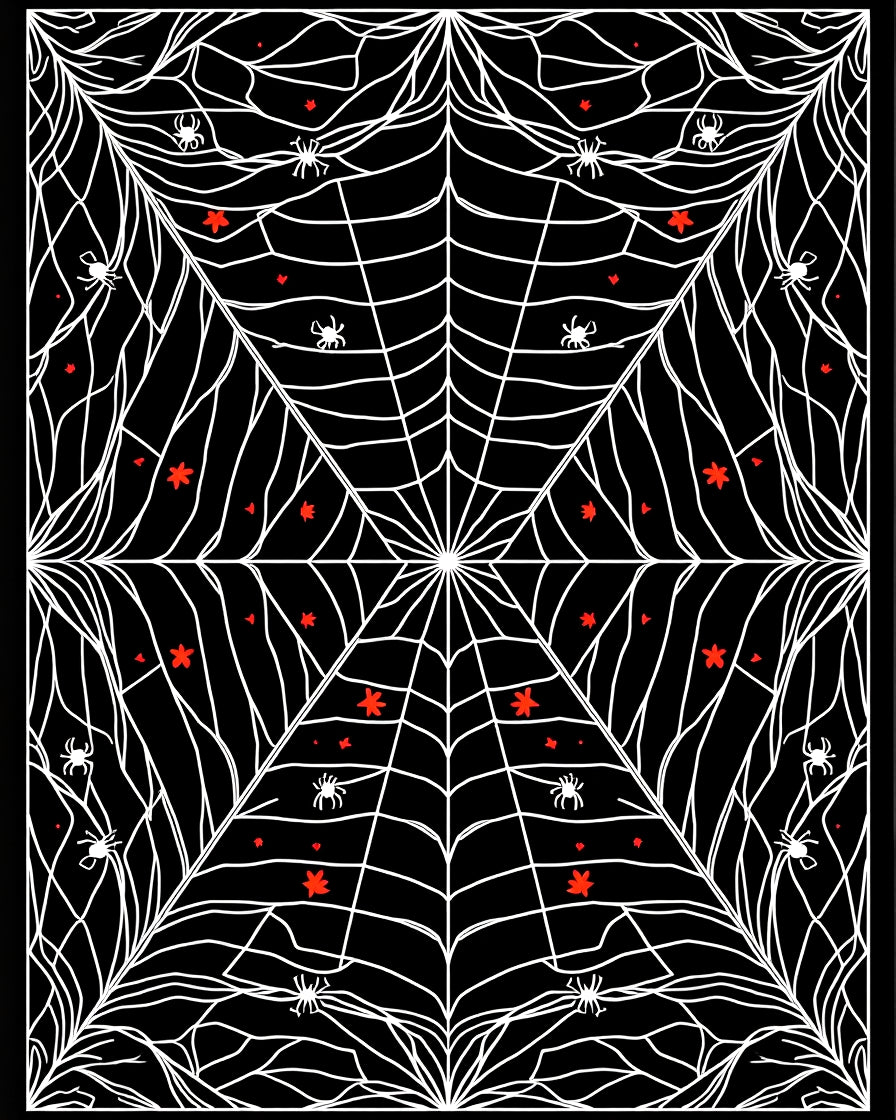 Black White Spiderweb With Red Accents Rug
