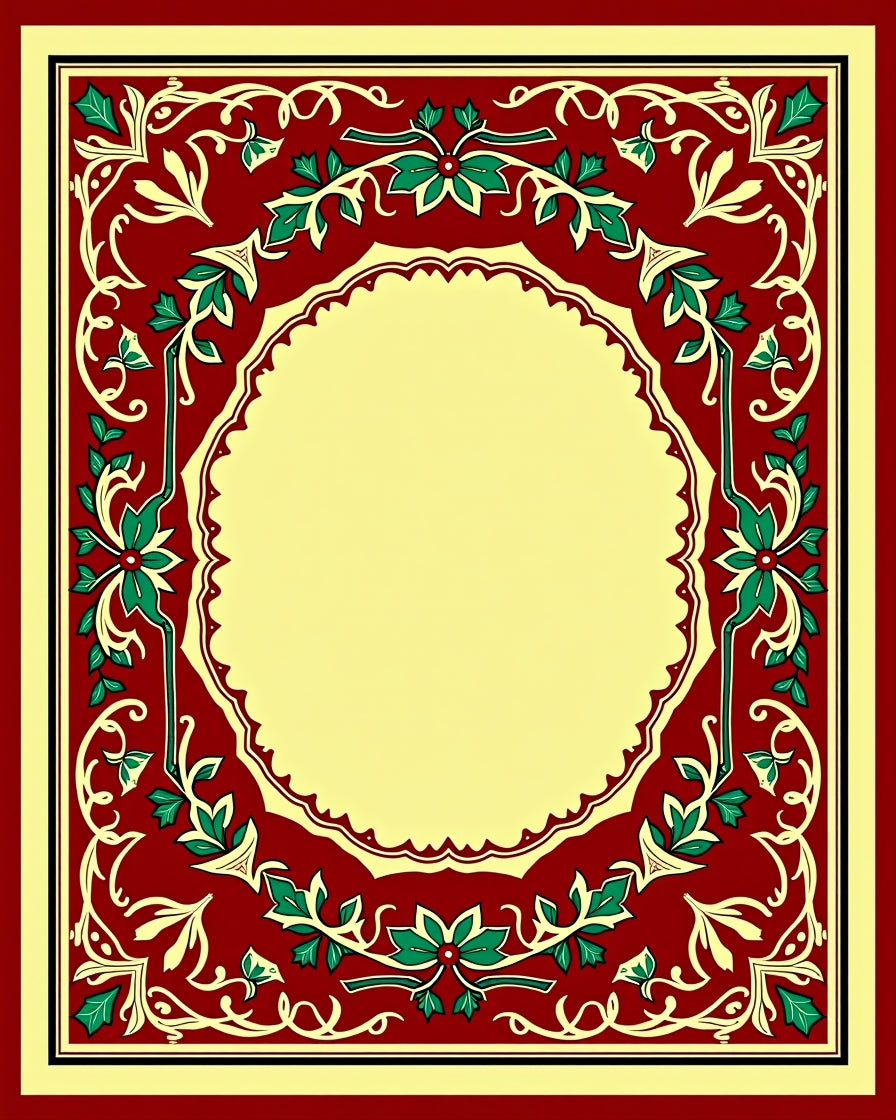 Crimson Green Floral Arch Frame Rug