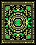 Bold Black Green Medallion Swirl Rug