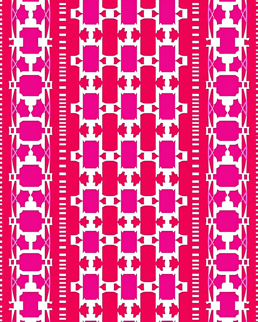 Vibrant Magenta Pink Geometric Border Rug