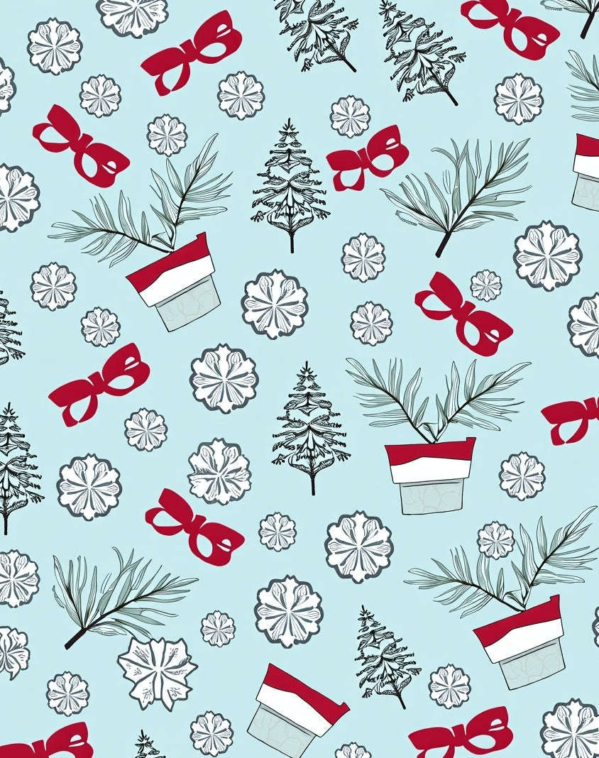 Festive Red Bow Pine Snowflakes Christmas Rug