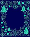 Aqua Trees and Snowflakes Border Rug