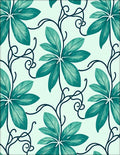 Teal Tropical Leaf Vine Art Rug
