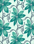 Teal Tropical Leaf Vine Art Rug