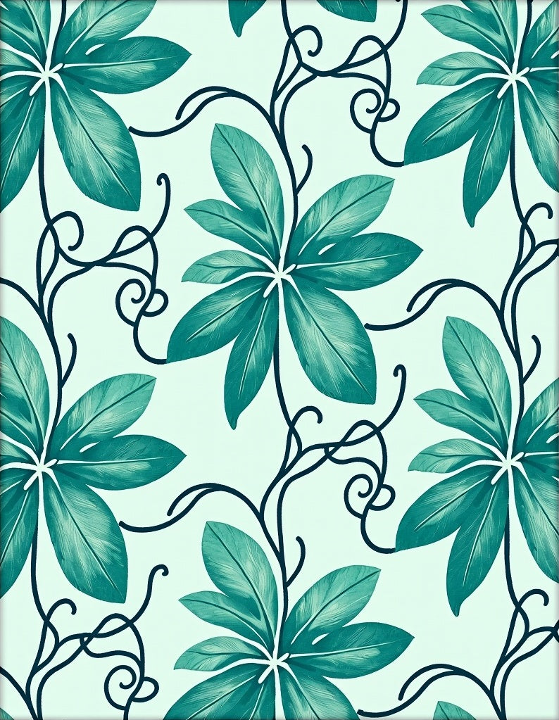Teal Tropical Leaf Vine Art Rug